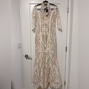 Lexi Ivory Lace Midi Dress w/ High Neck & Gold Buttons NWT -‎ US 8